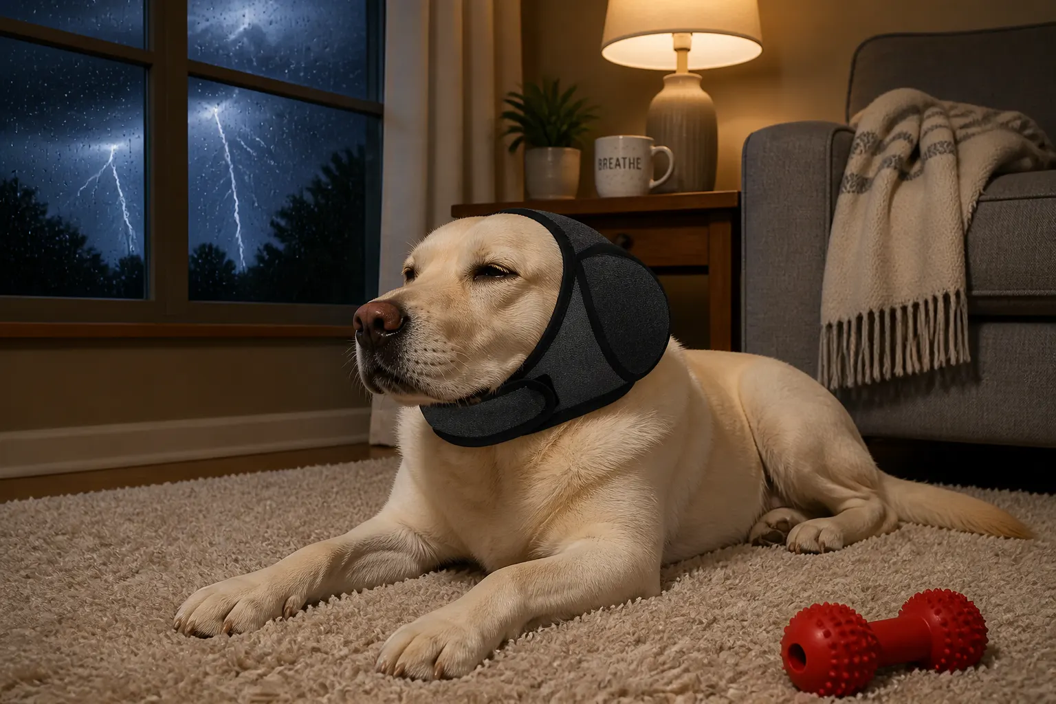 Padded muff panels seating over a dog's ears