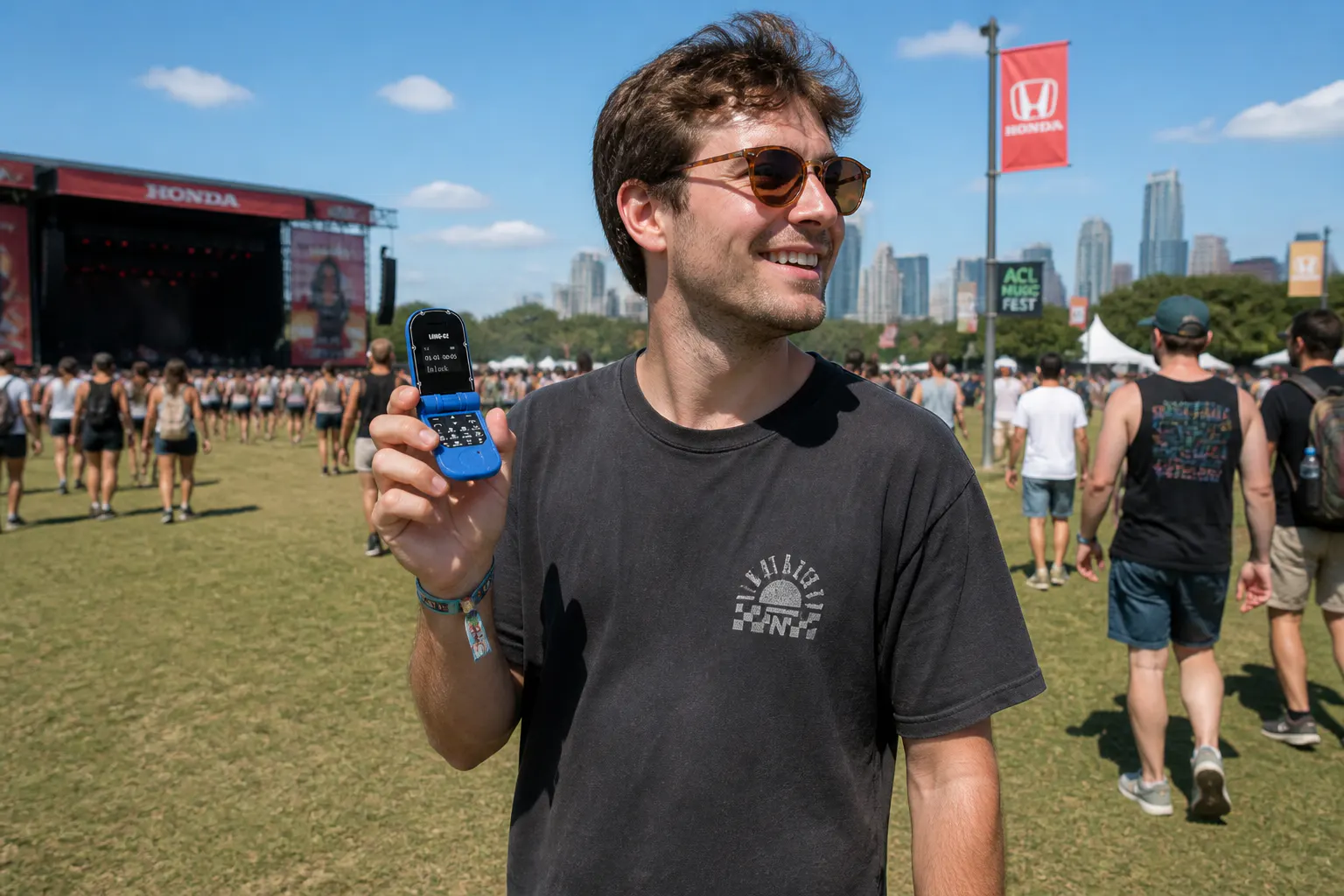 Ventra mini flip phone in a coat pocket