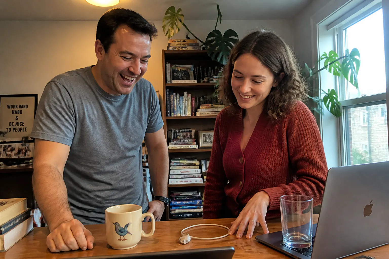 The face mug in a warm gifting moment