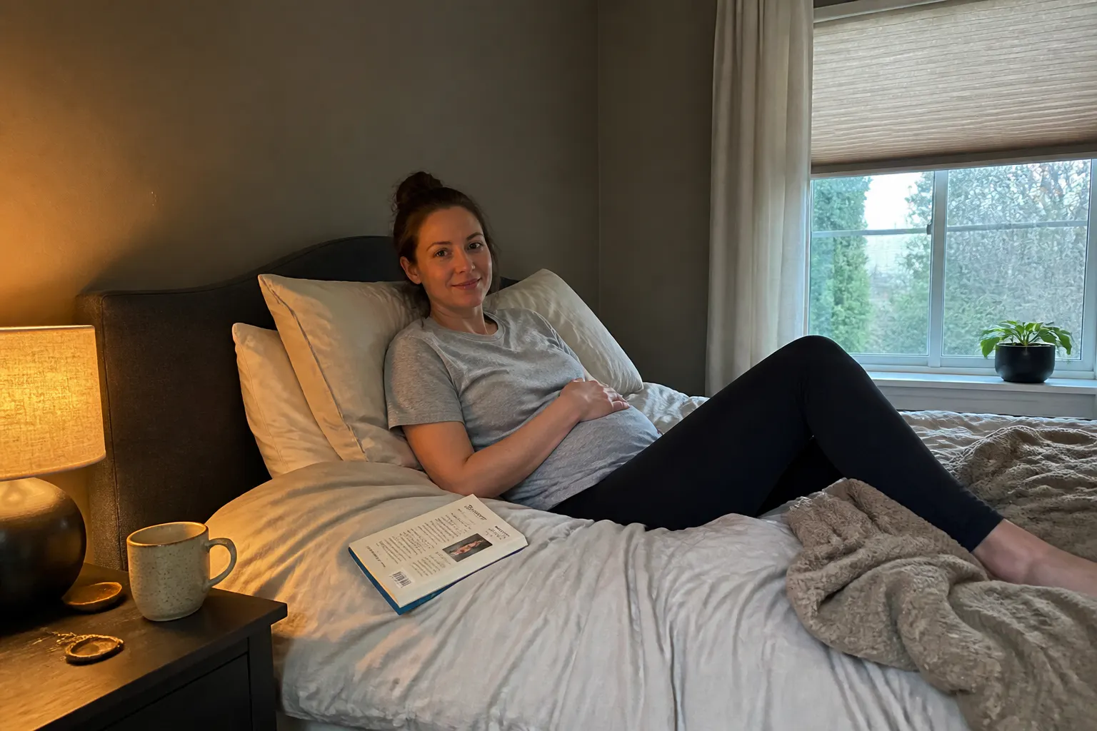 Woman calm and relaxed at home with the Ventra wrap on