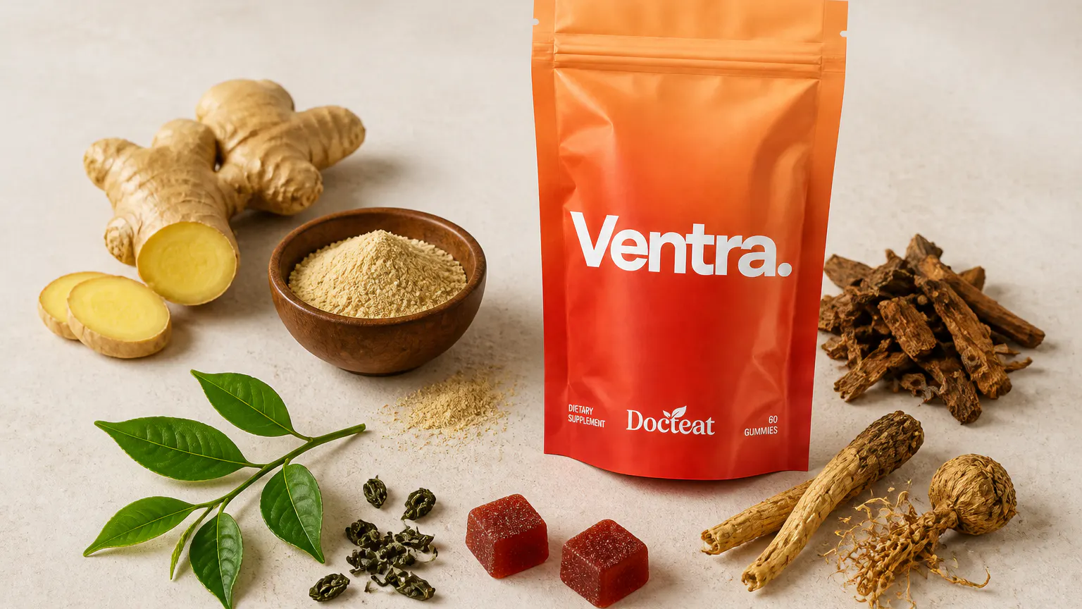 Maca root, horny goat weed, muira puama and ginger