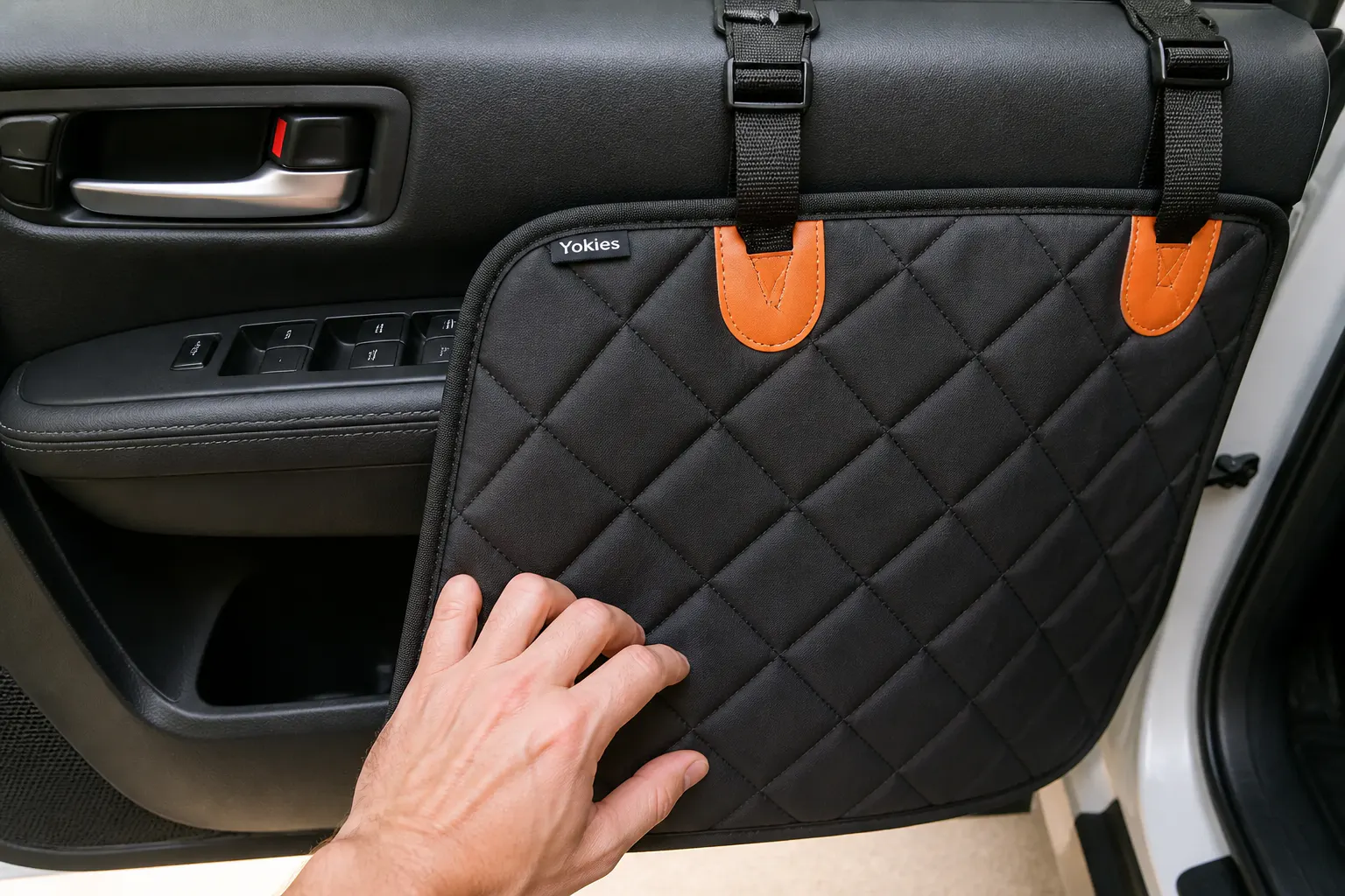 Side door flaps hanging down to protect the door panels