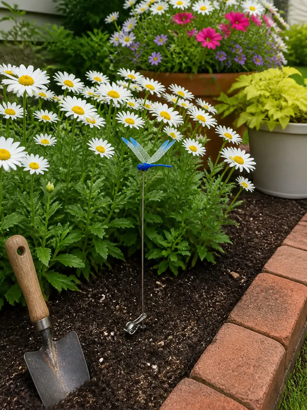 Dragonflies clipped in a vegetable garden bed