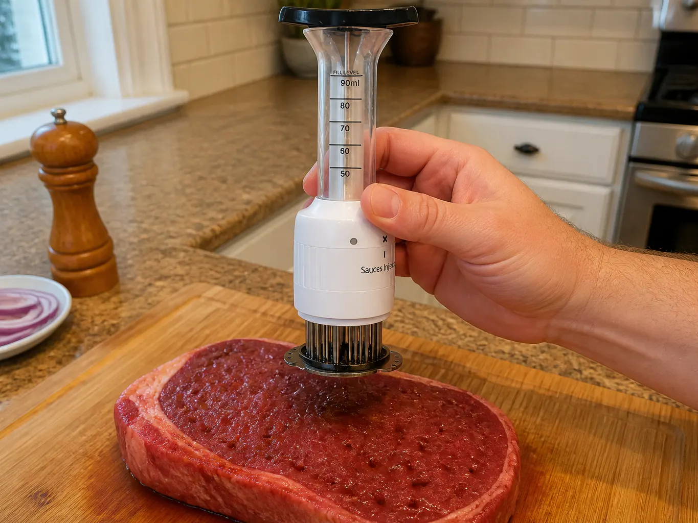 Grid of perforations across the surface of the meat