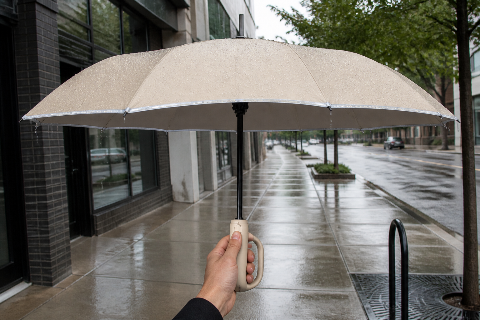One-touch button opening the umbrella