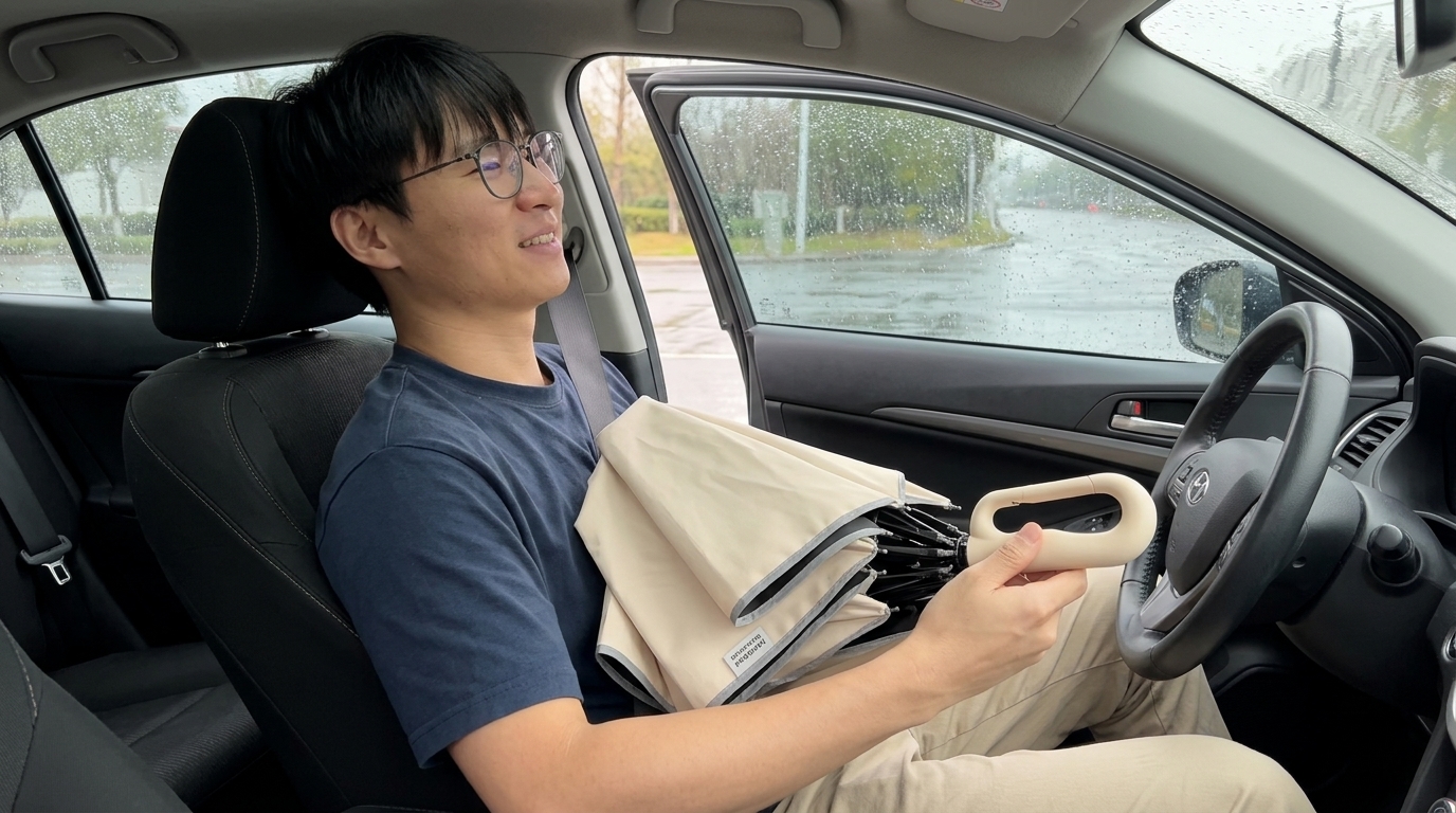 Getting into a car with a dry seat