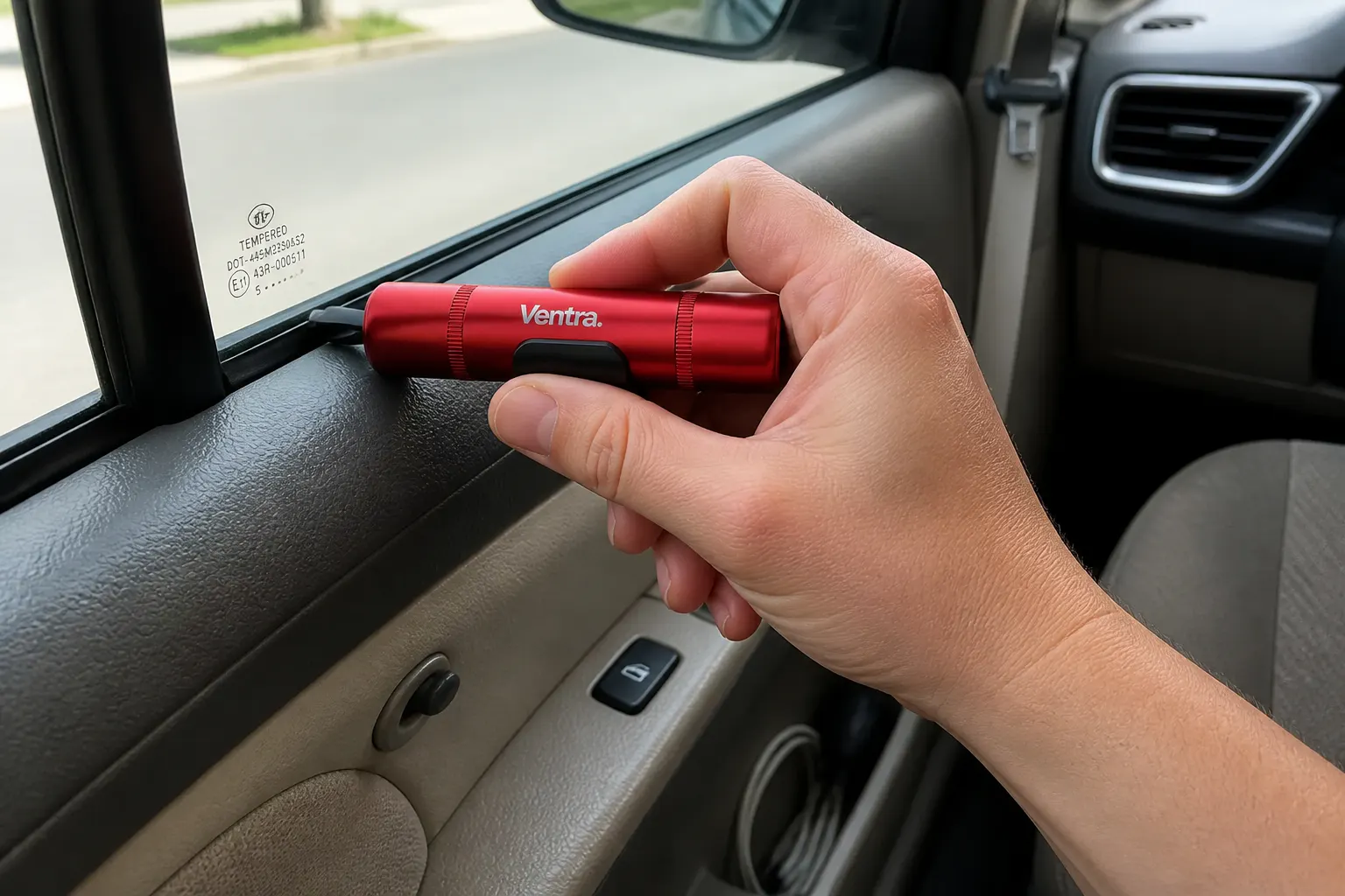 Pressing the spring-loaded point against a car window