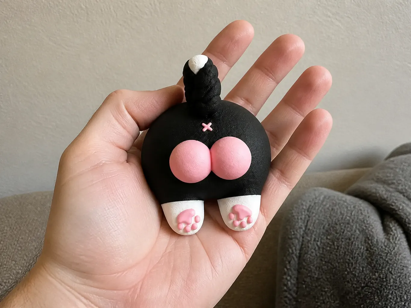 The protruding cheek buttons seen at an angle beside a hand for scale