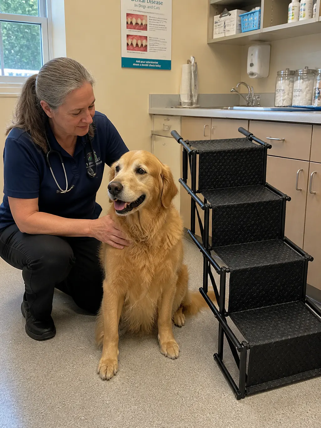 Veterinarian with a large dog