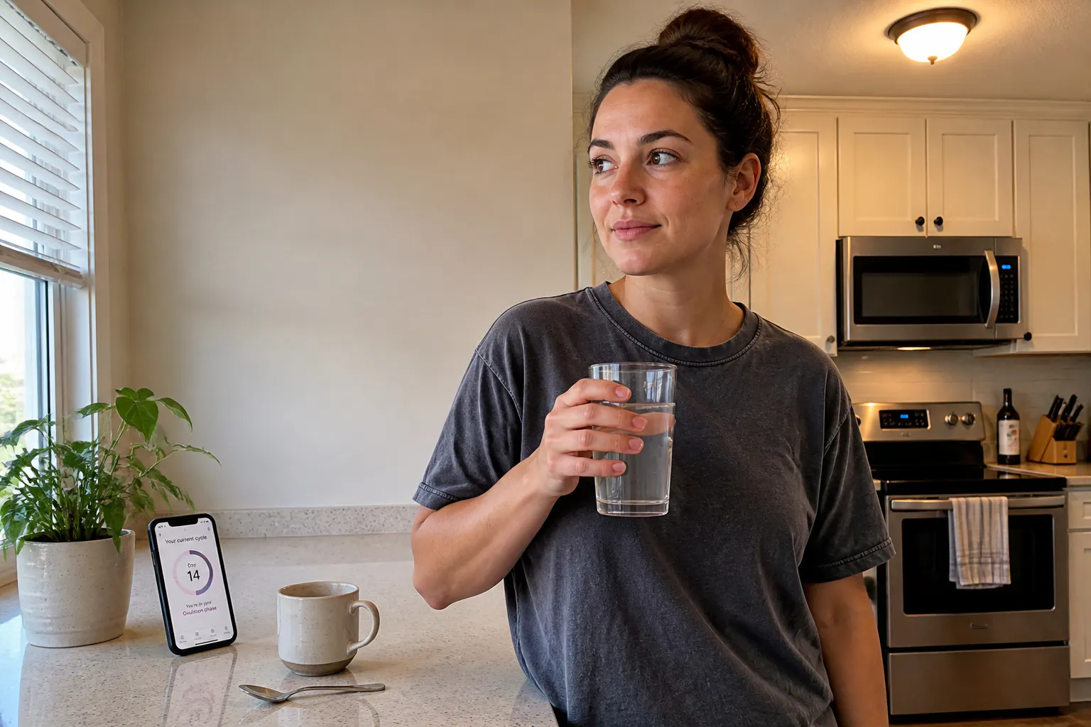 Woman calm and confident with her morning scoop
