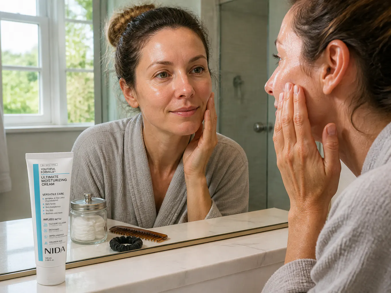 Cream absorbed into smooth, dewy skin