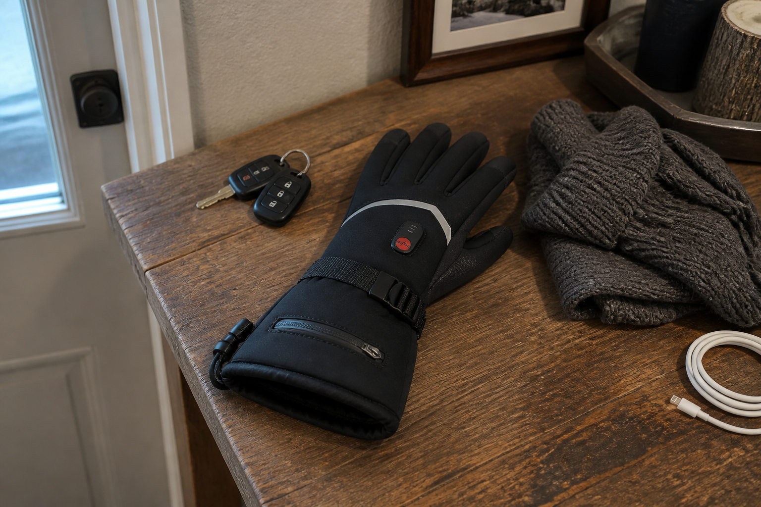 Waterproof heated glove shrugging off snow and rain