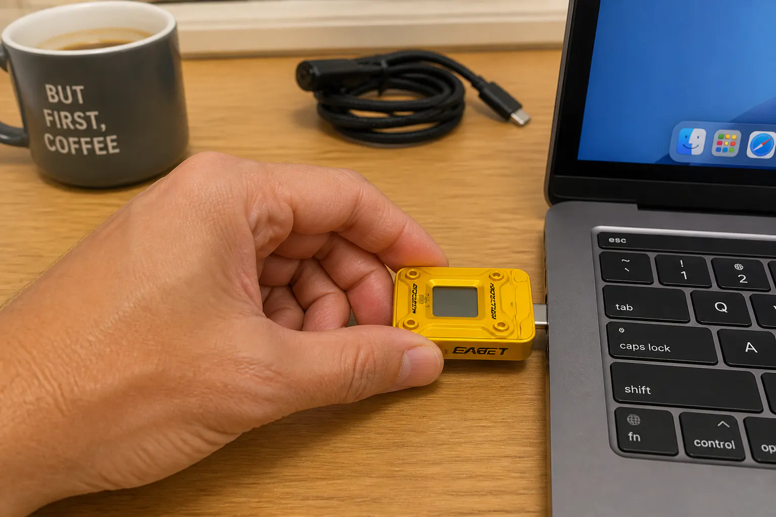 Plugging the USB-C drive into a laptop