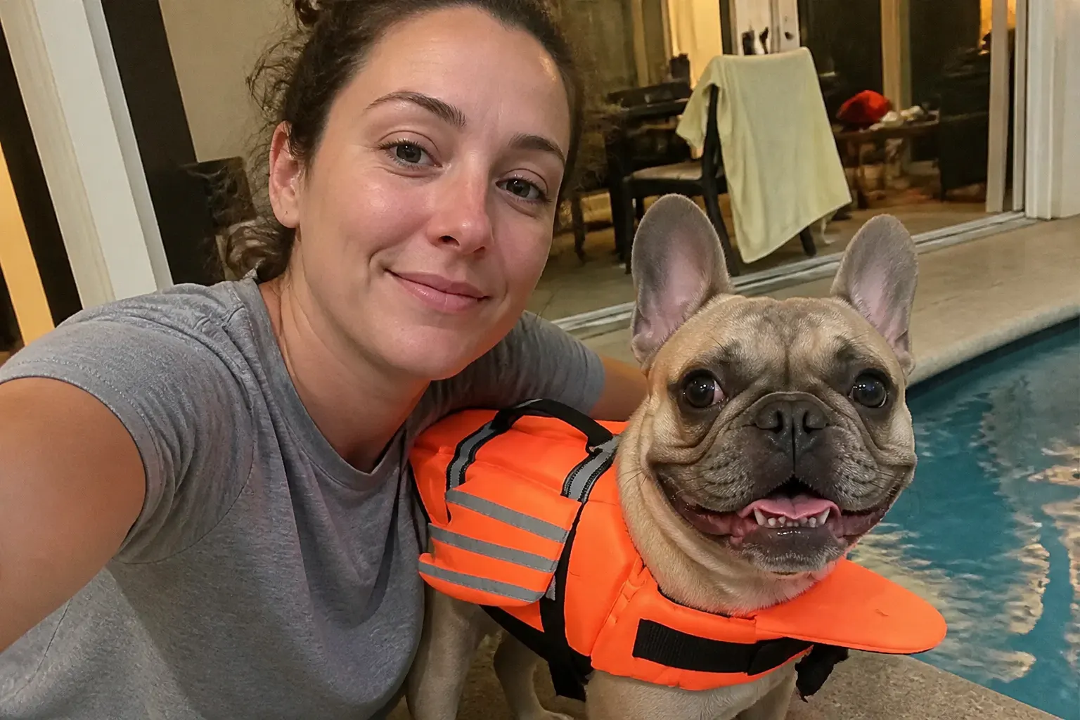 Customer photo of dog wearing the Ventra life jacket