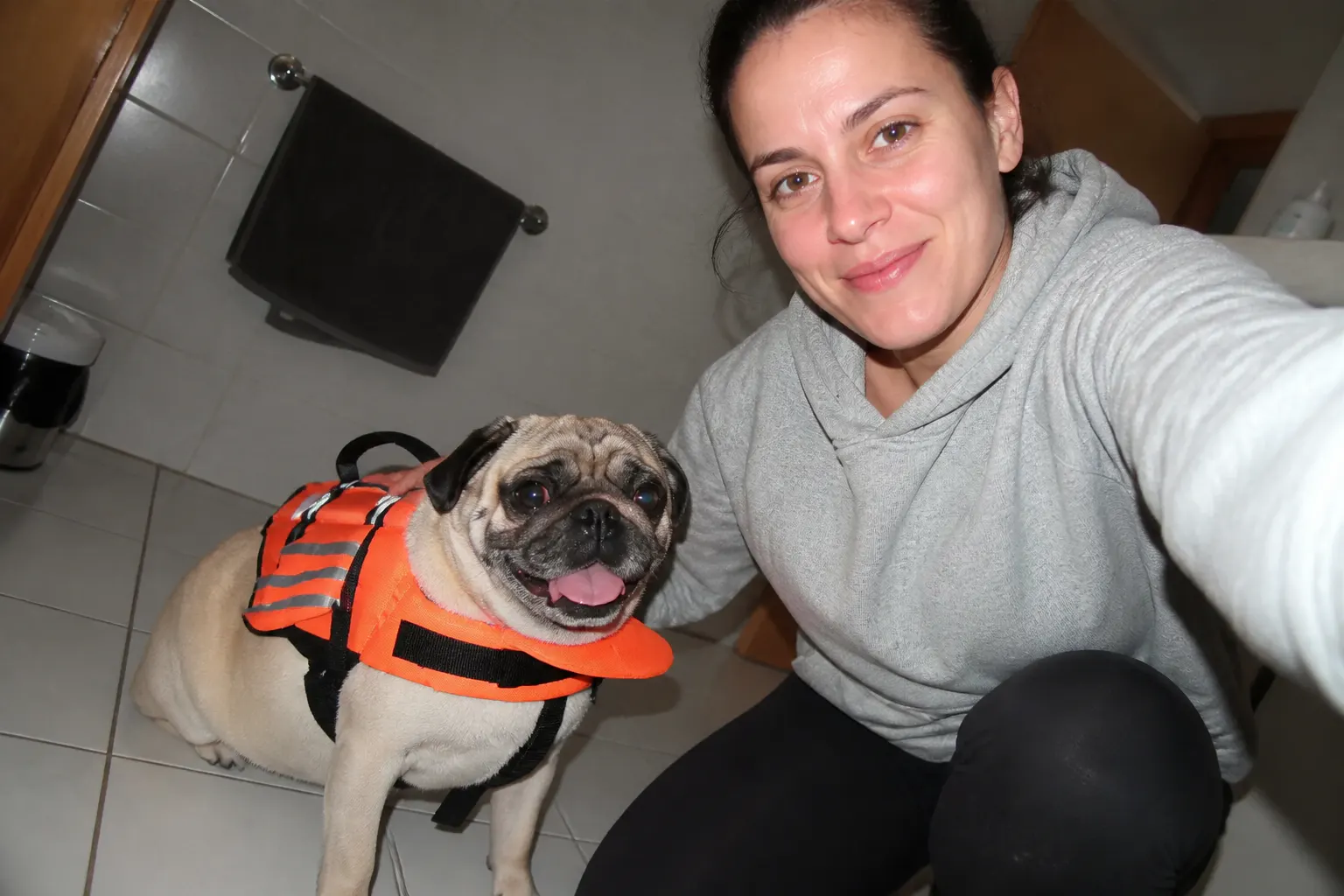 Customer photo of dog wearing the Ventra life jacket