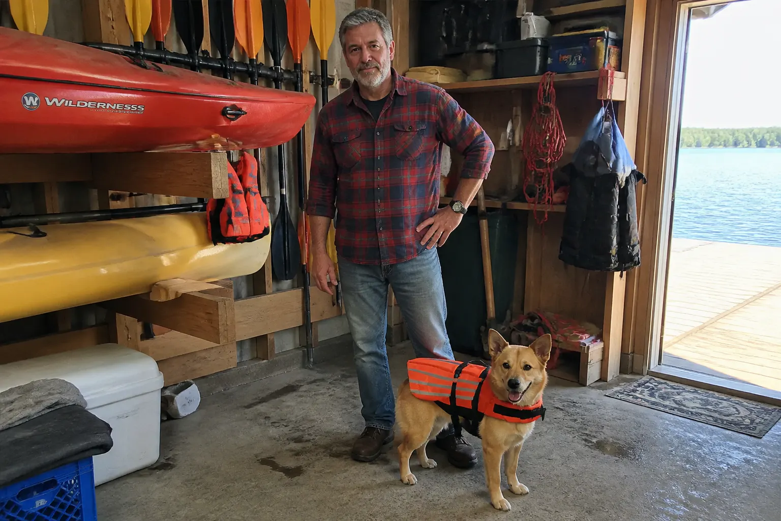 Customer photo of dog wearing the Ventra life jacket