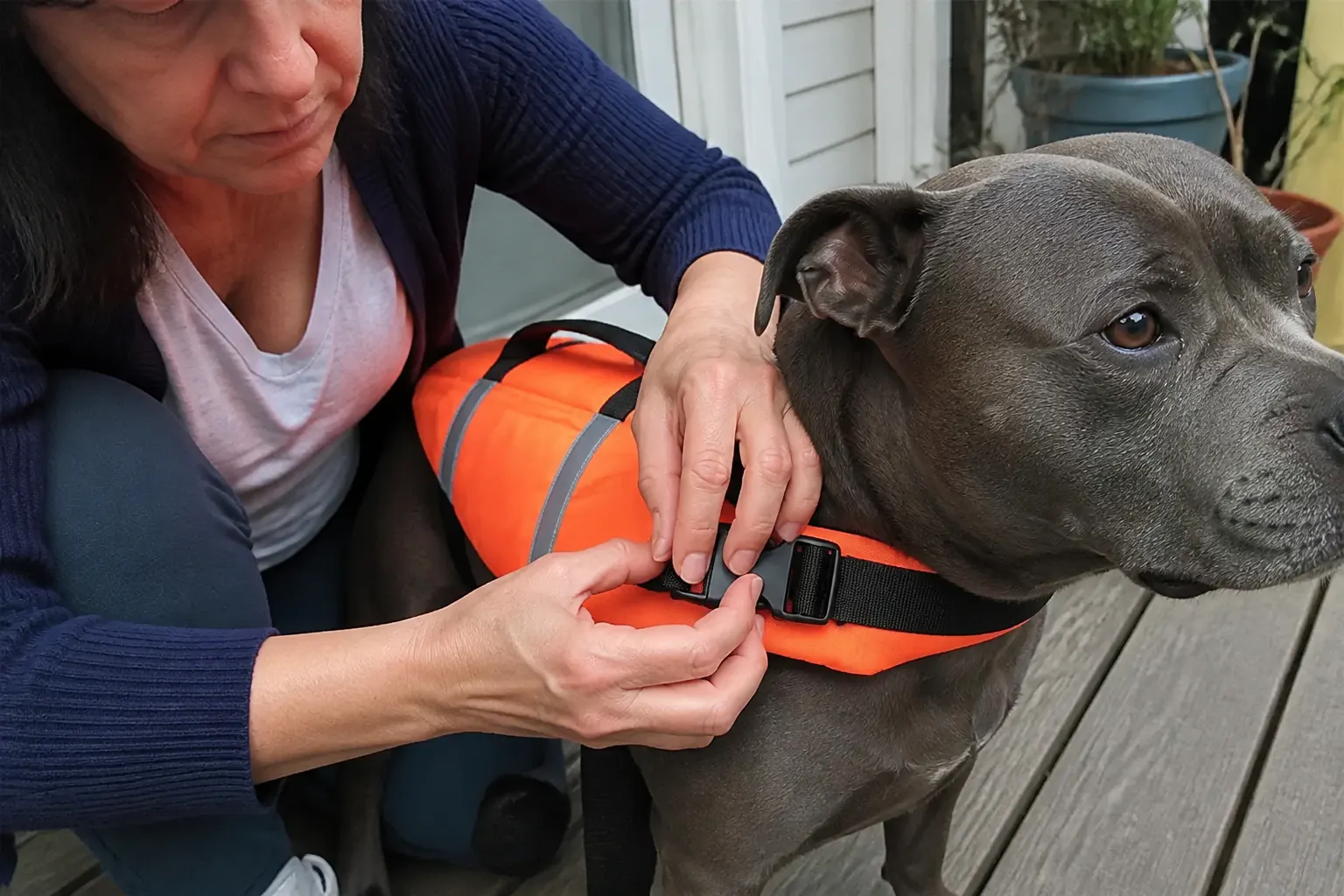 Customer photo of dog wearing the Ventra life jacket