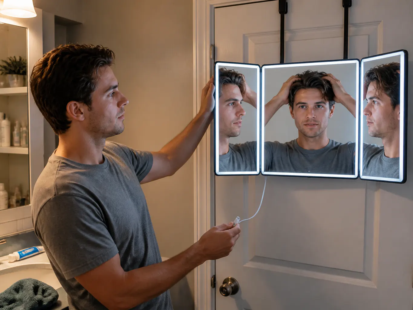 USB-C charging port on the mirror frame