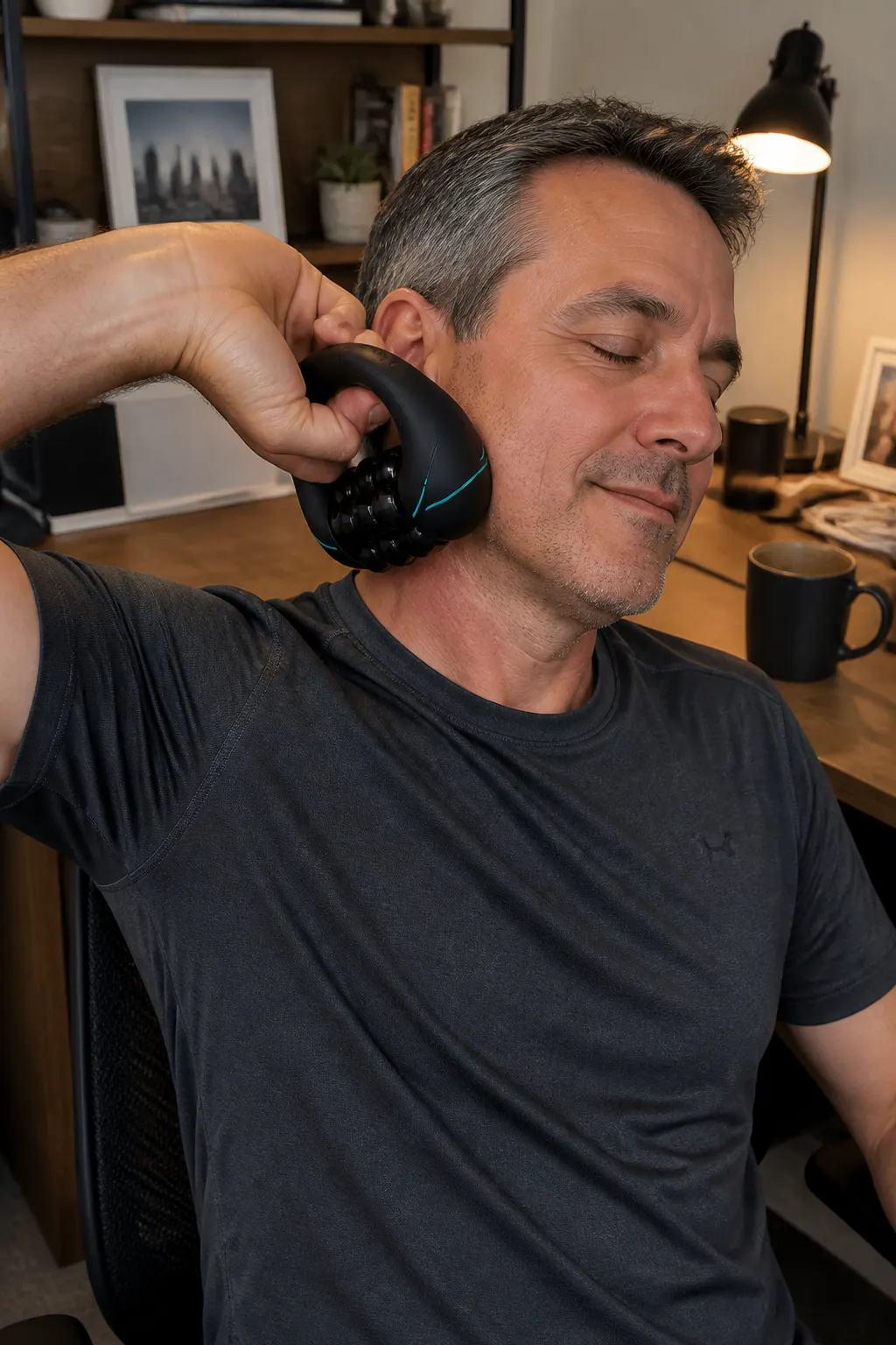 The massager being rolled along a forearm