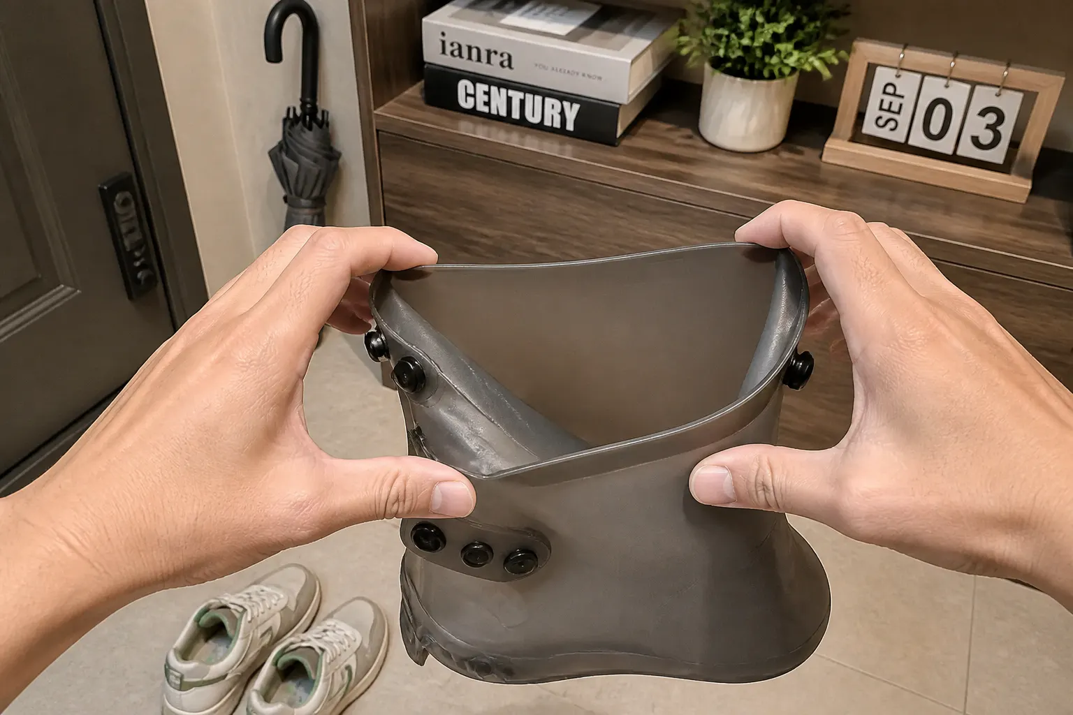 Hands stretching the silicone opening of a Ventra cover wide open