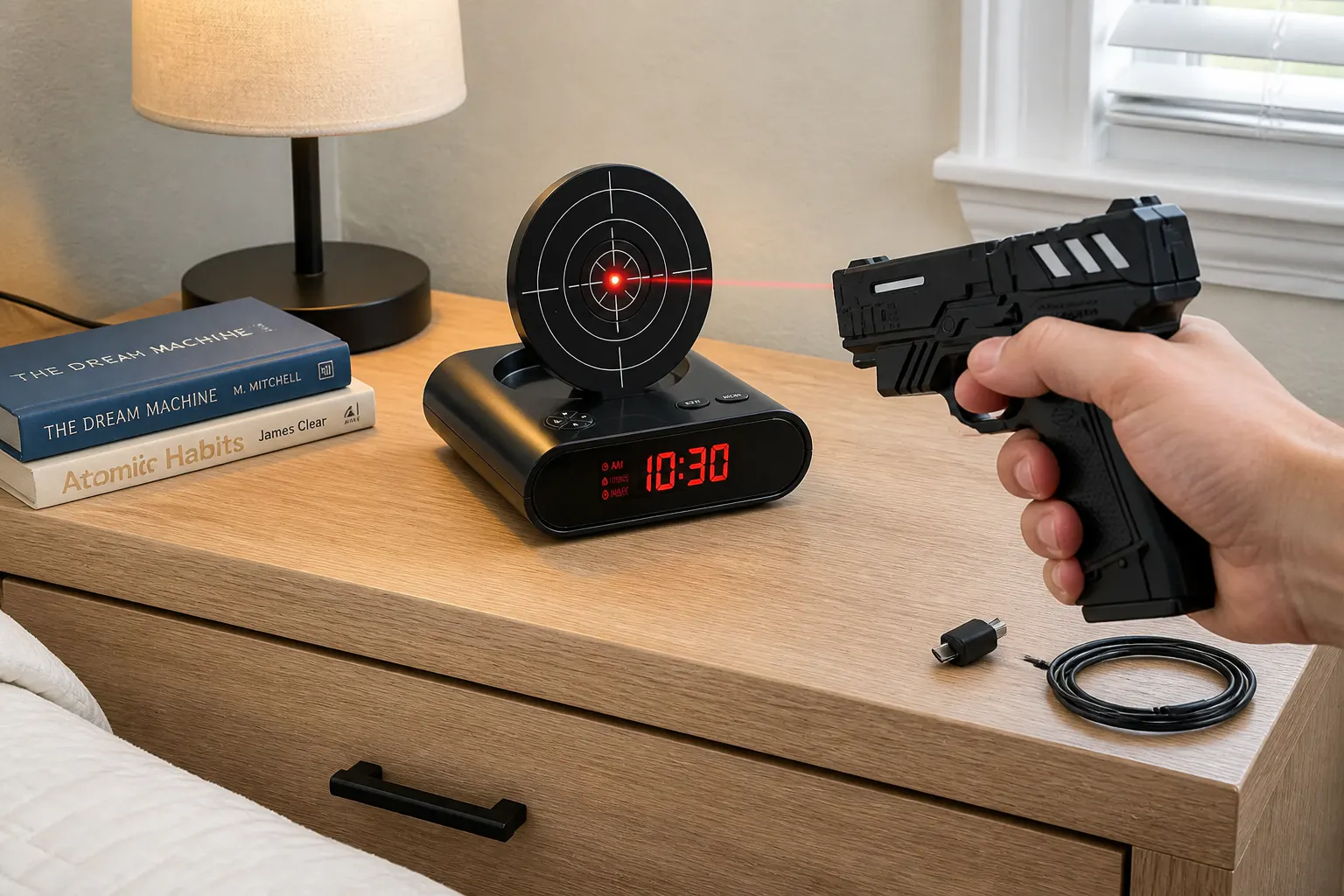 Setting the alarm on the clock in seconds, target registering a clean hit