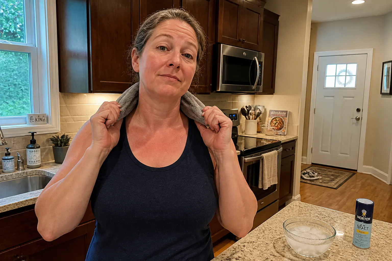 Dried-out cooling towel on a counter