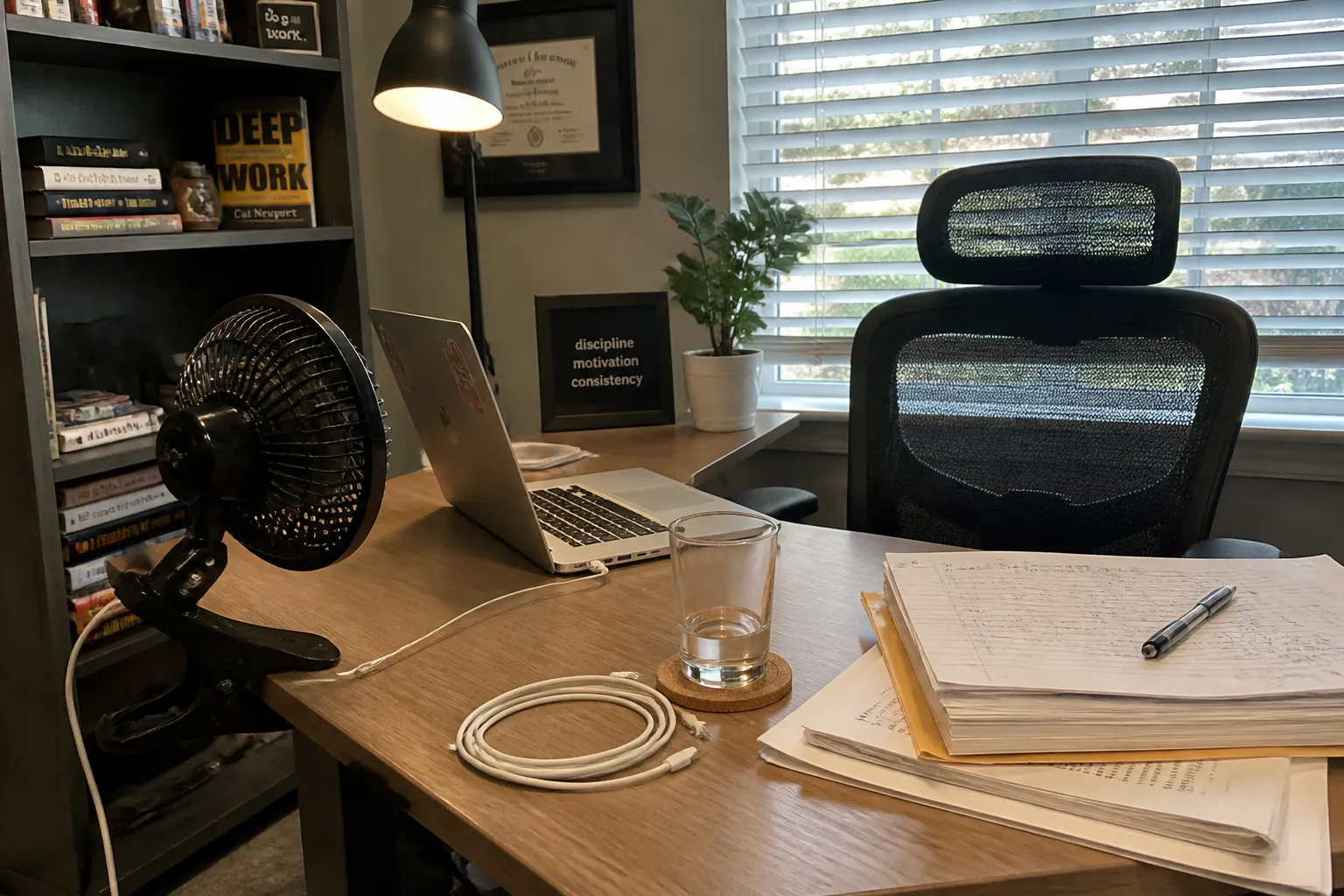 Desk fan stuck pointing at one chair