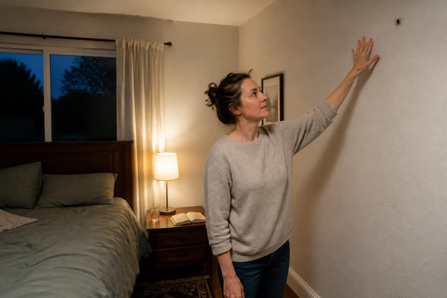 A person calmly catching and releasing a spider on their own