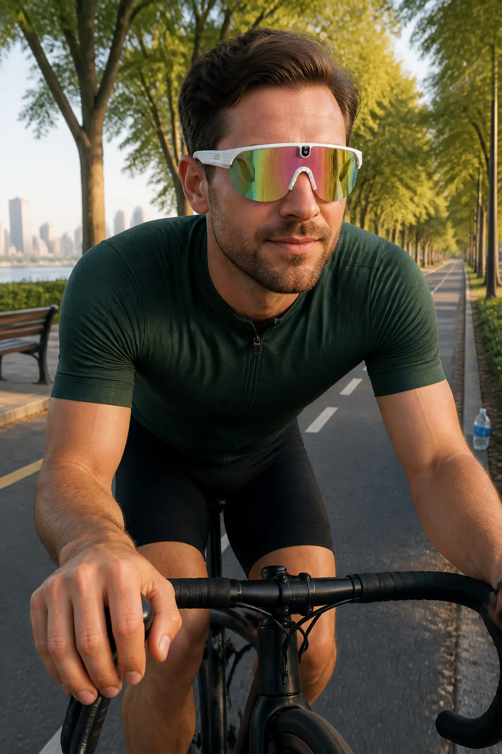 Cyclist capturing POV footage while riding