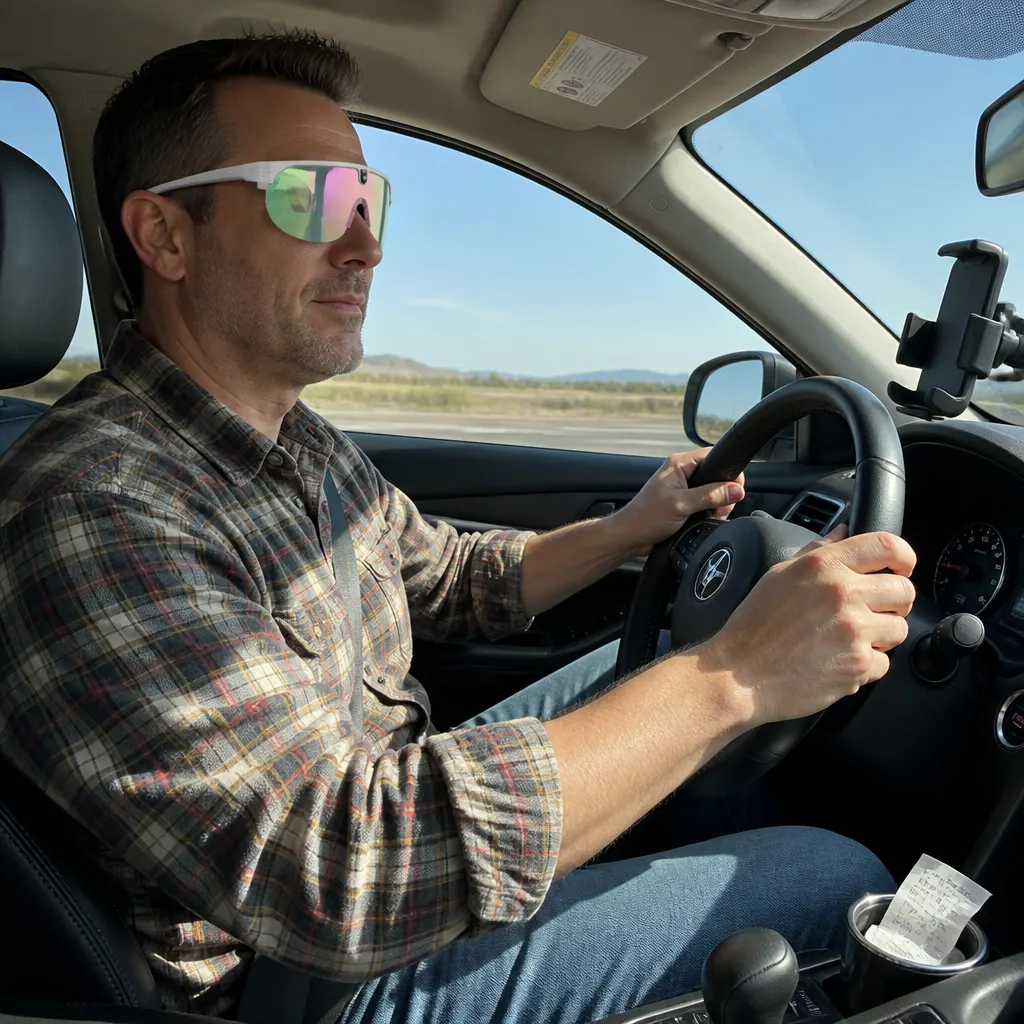 Driver taking a hands-free call, eyes on the road