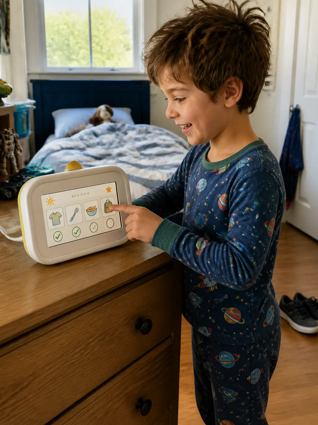 Child running their morning routine on the RiseRight clock