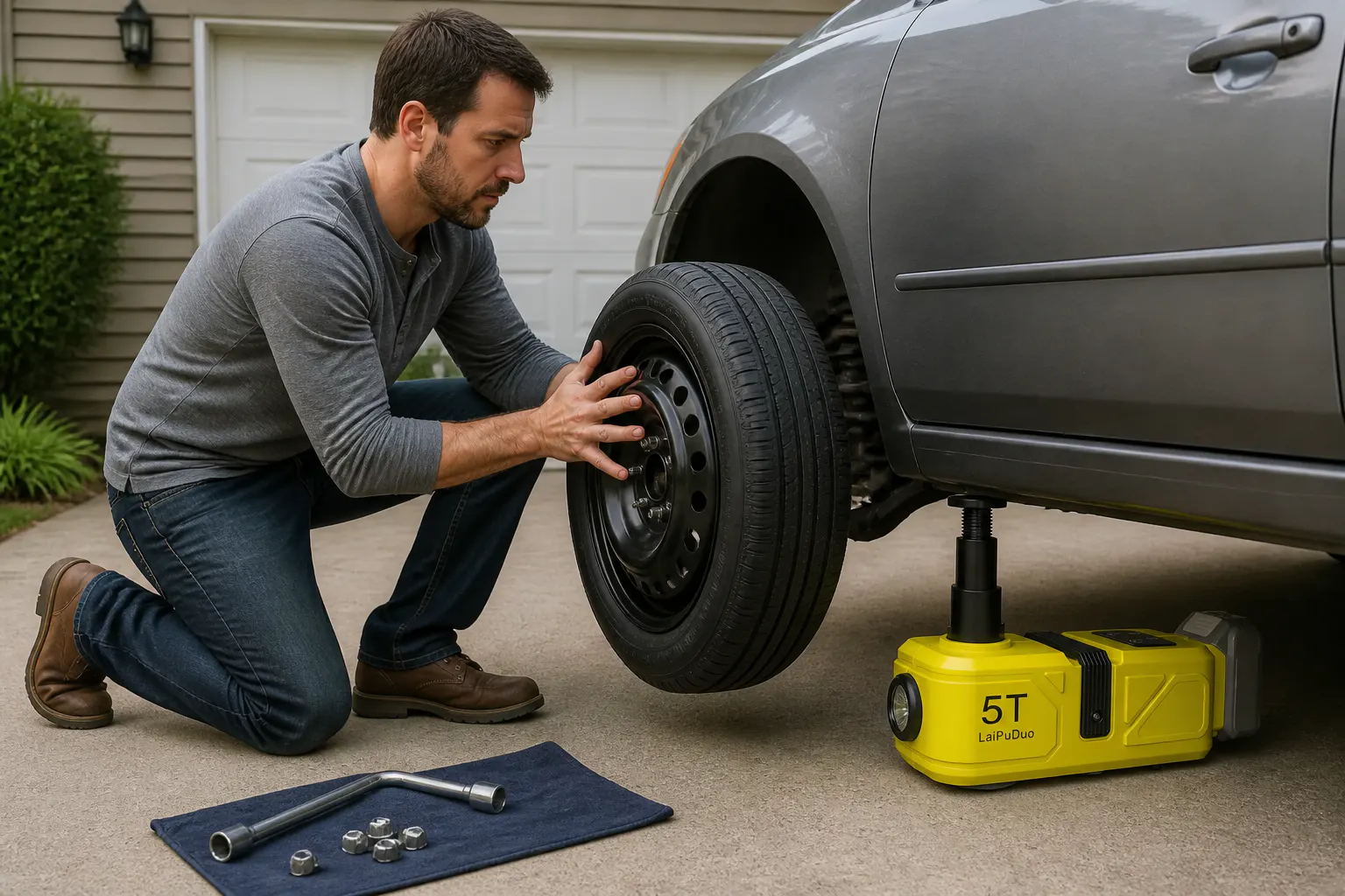 Change the tire, then lower