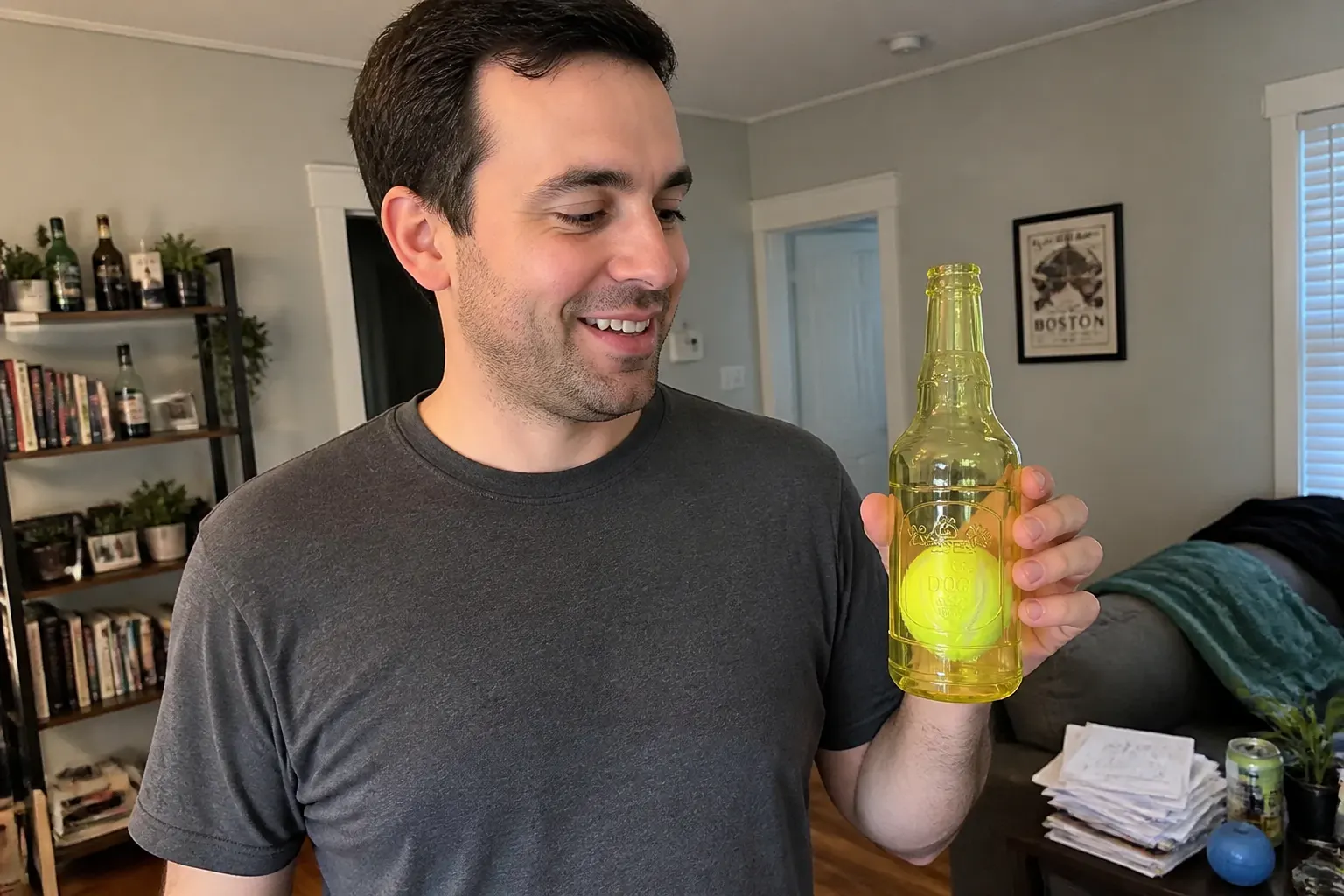 Dog with the bottle toy