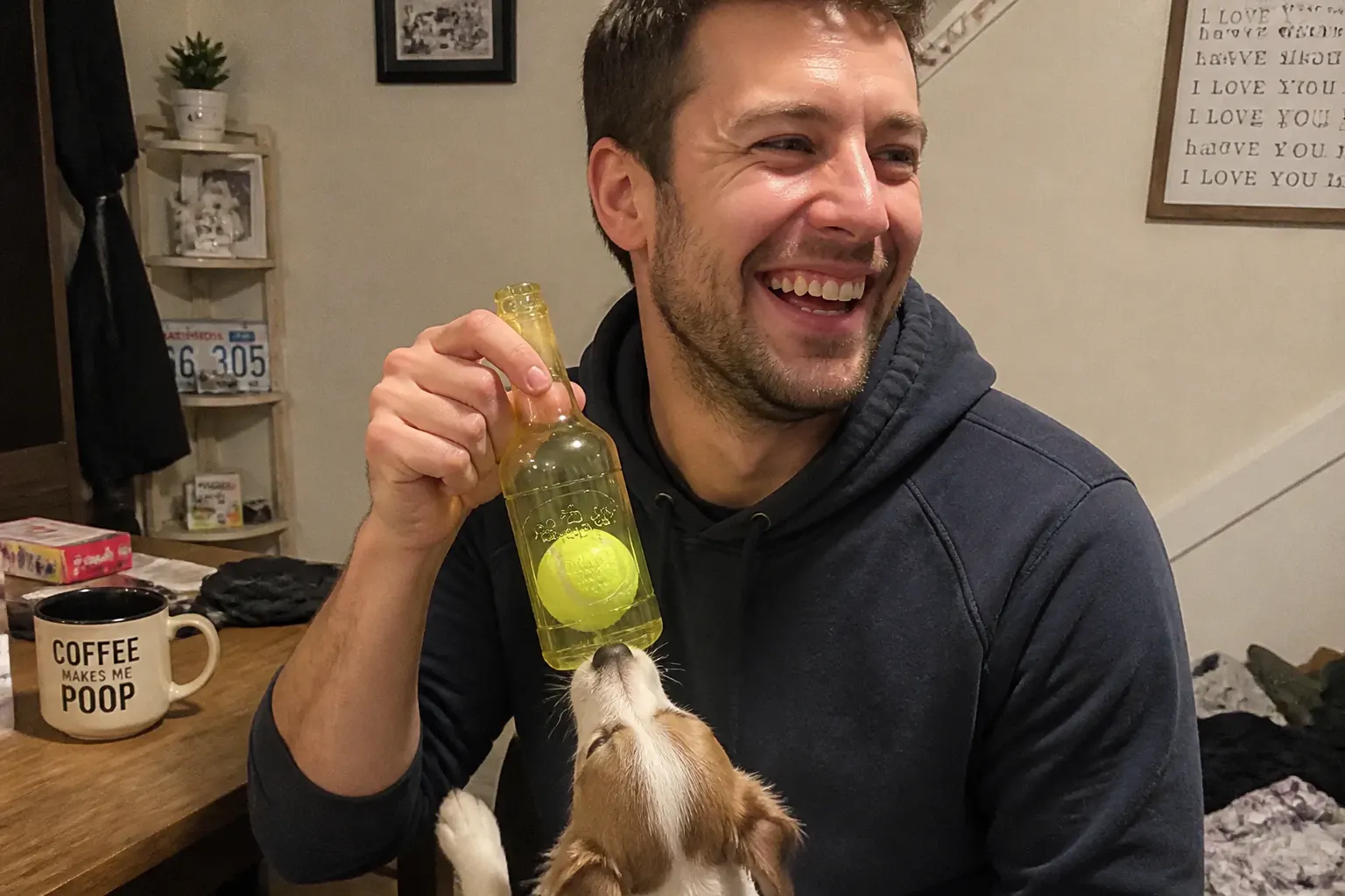 Dog with the bottle toy