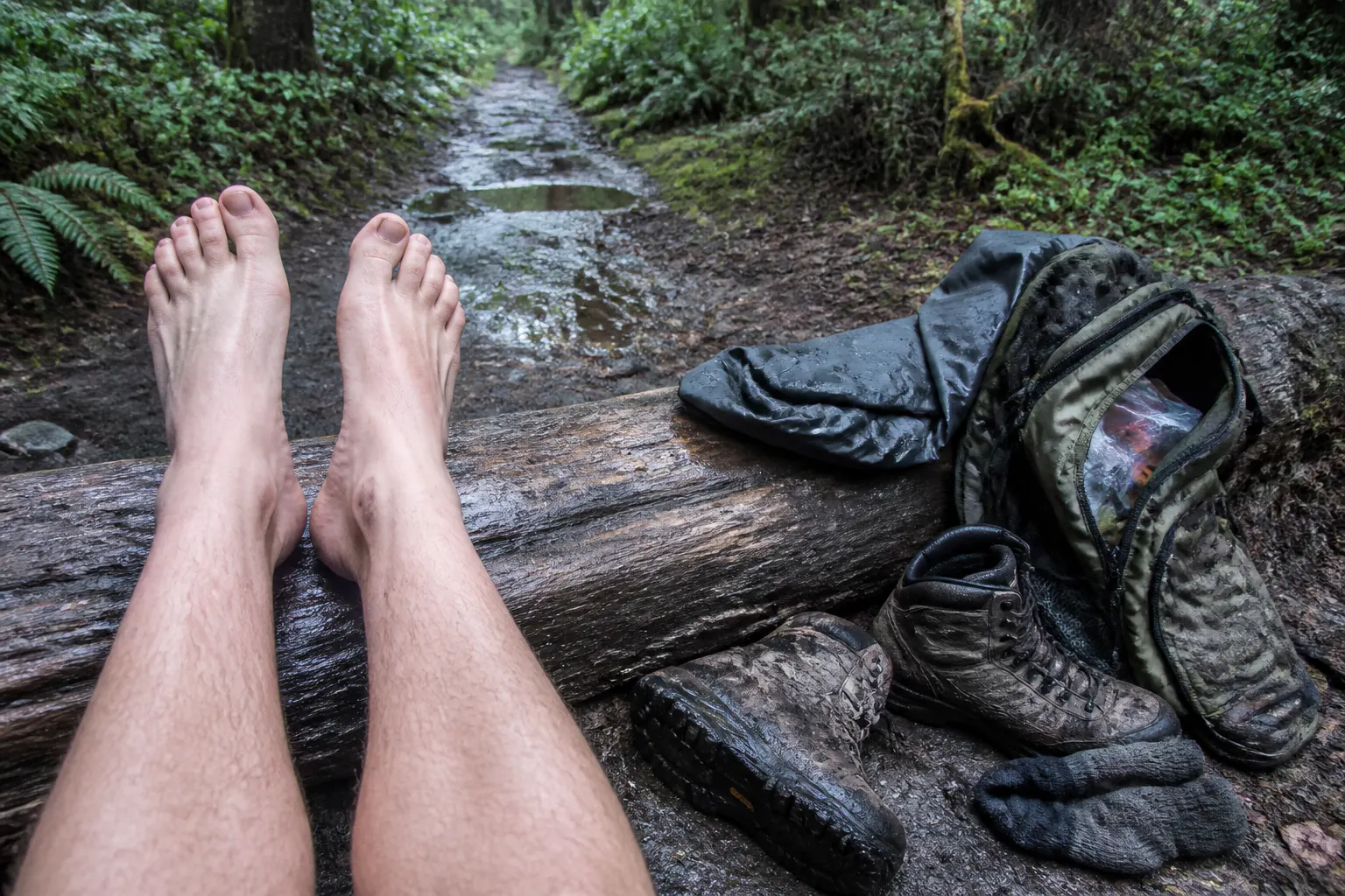 Dry comfortable feet at the end of a rainy trail day