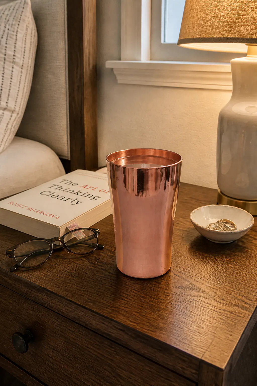 Handcrafted solid copper drinking cup with braided handle