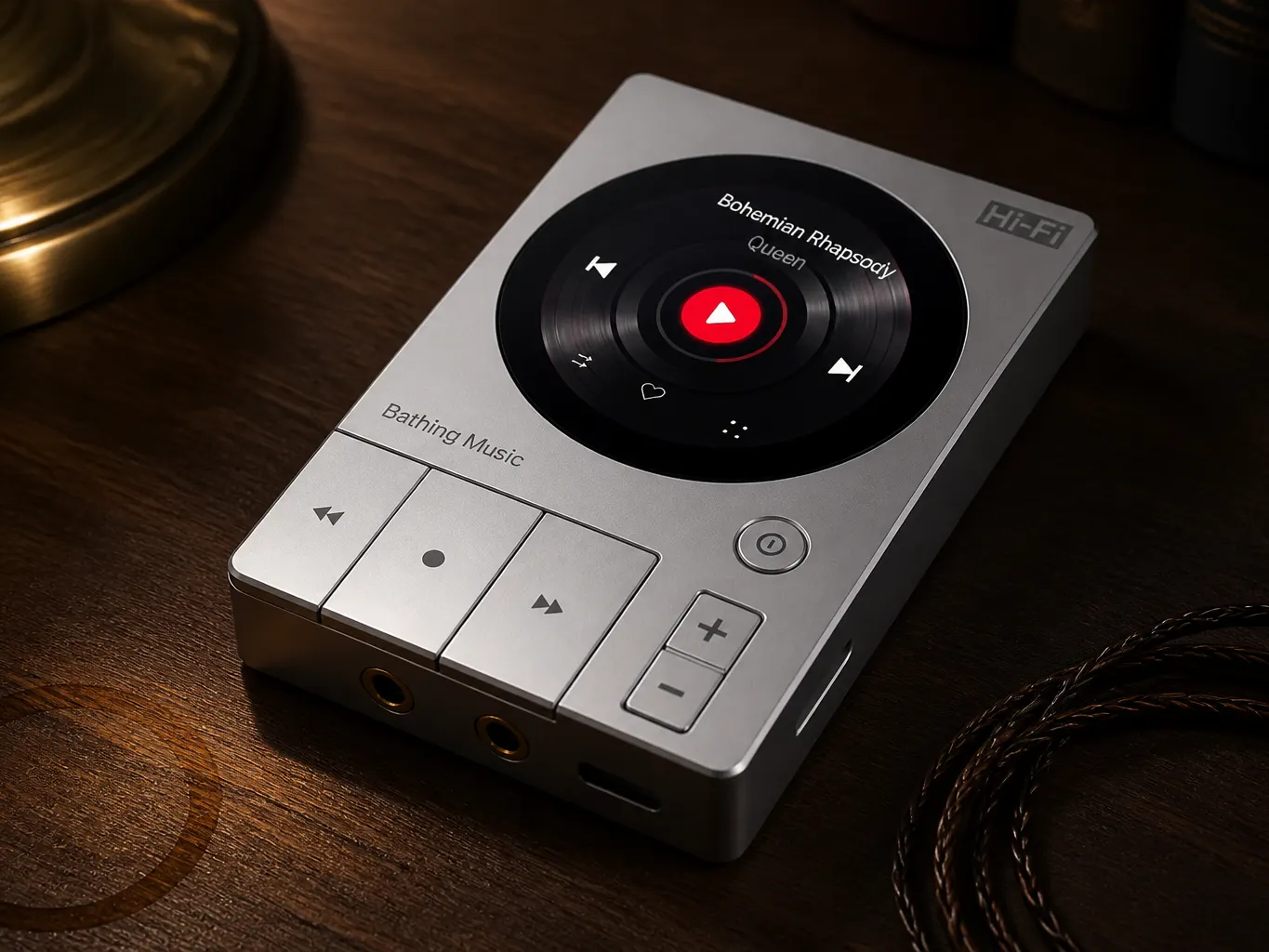 Macro close-up of the zinc-alloy body and piano-key playback buttons