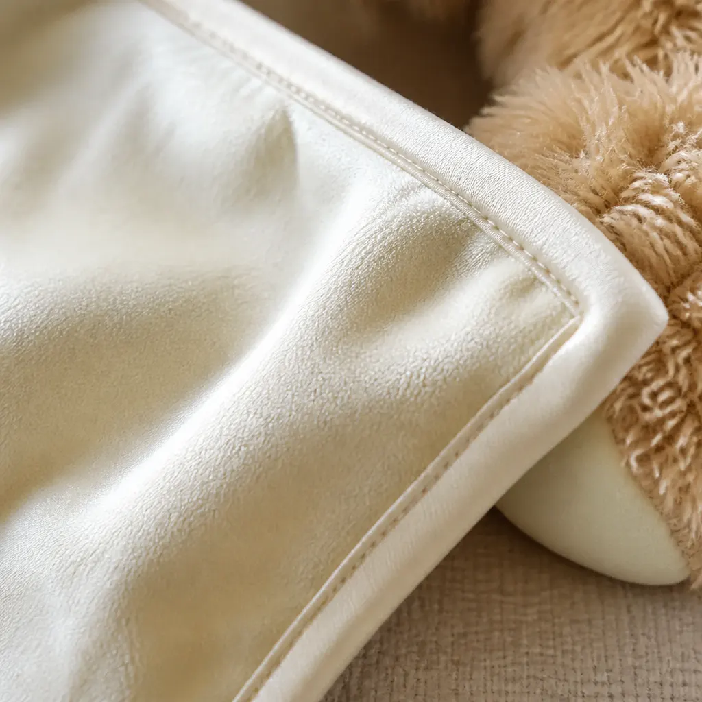 Satin-edged blanket detail
