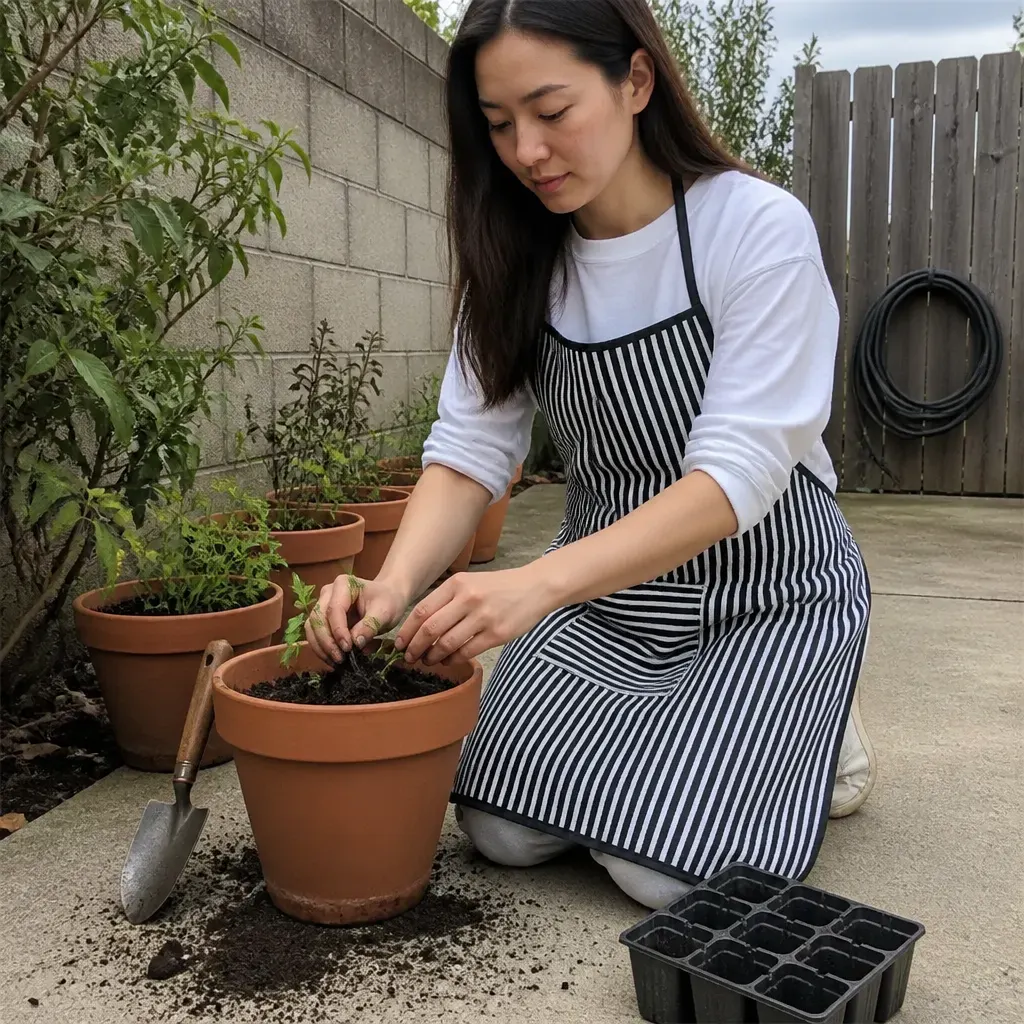 Wearing the apron at an easel or garden bed