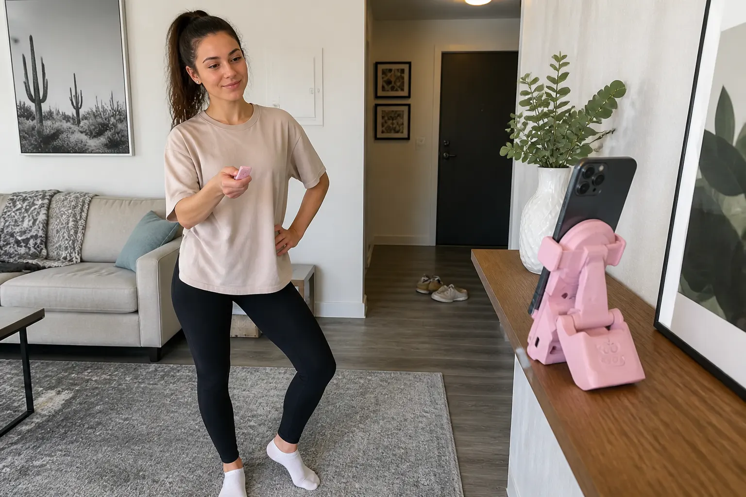 Person stepping back to snap a solo photo with the remote shutter