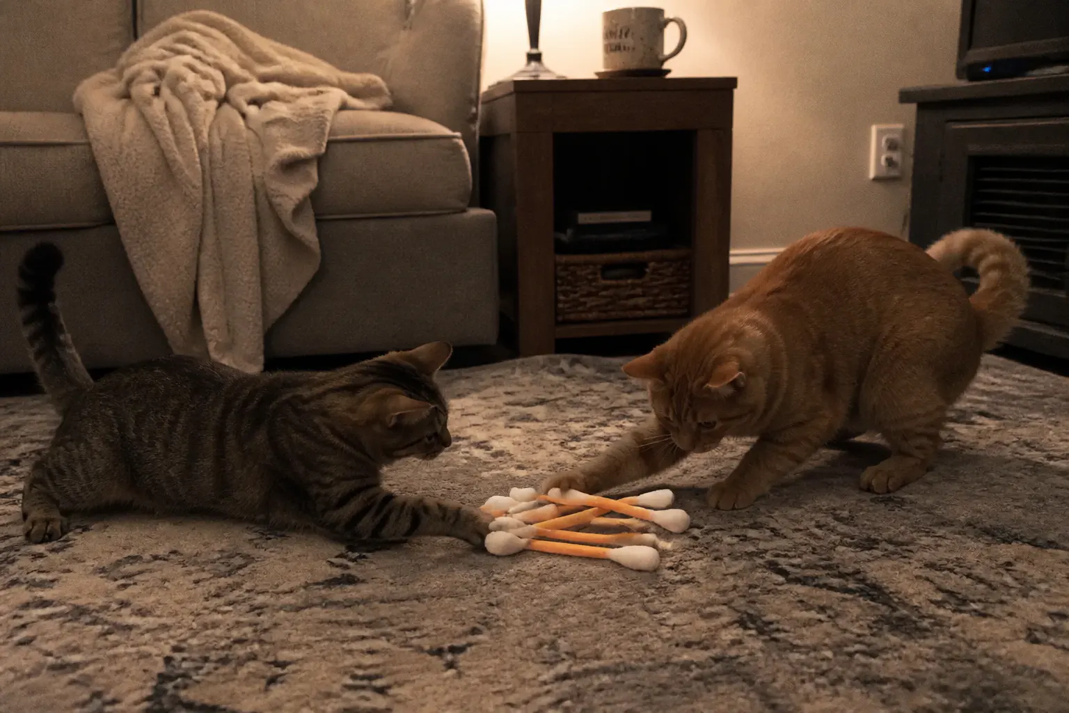 Kimberly R. cat playing with the catnip swab