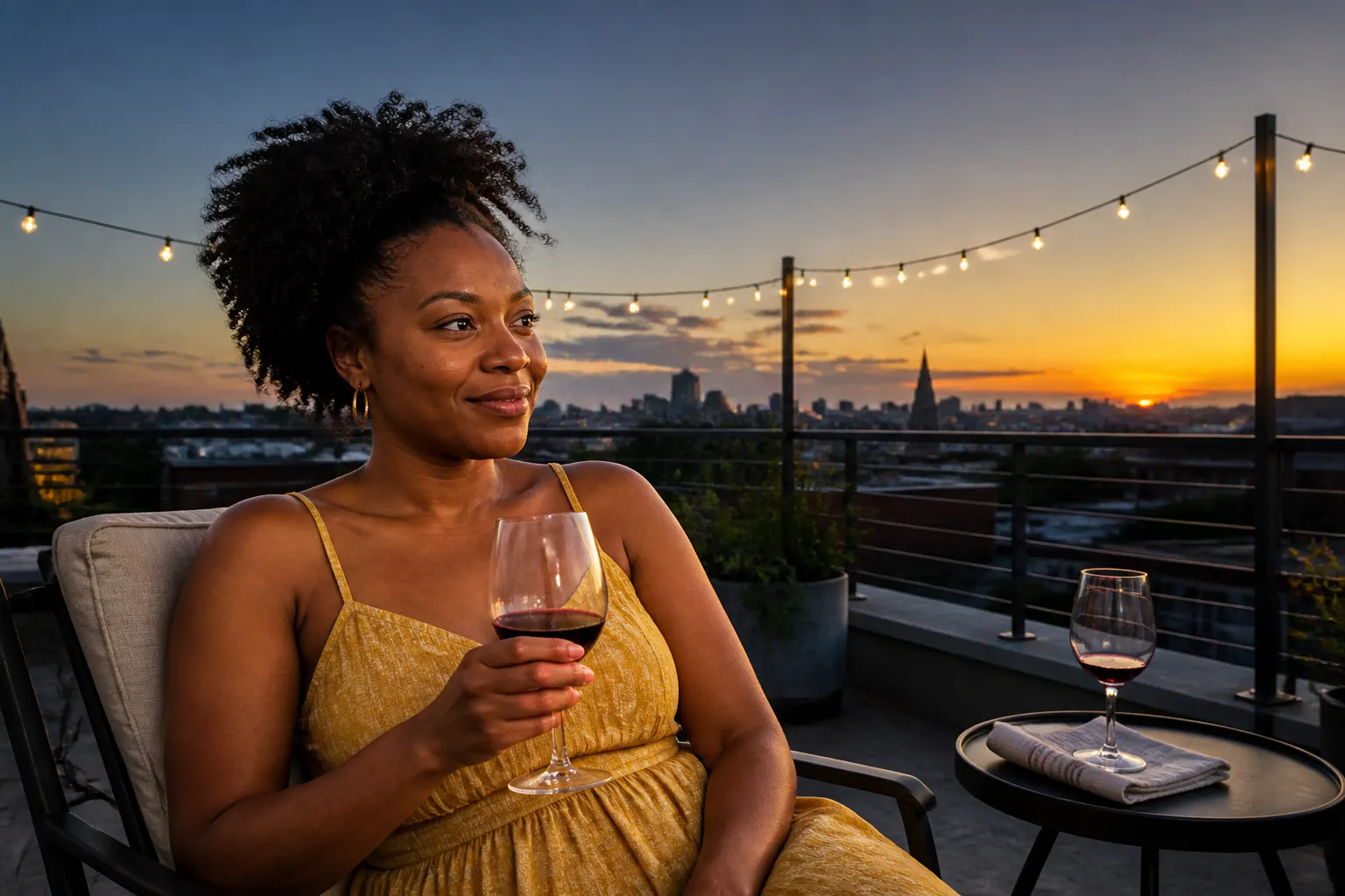 Woman pouring wine from the tote at golden hour