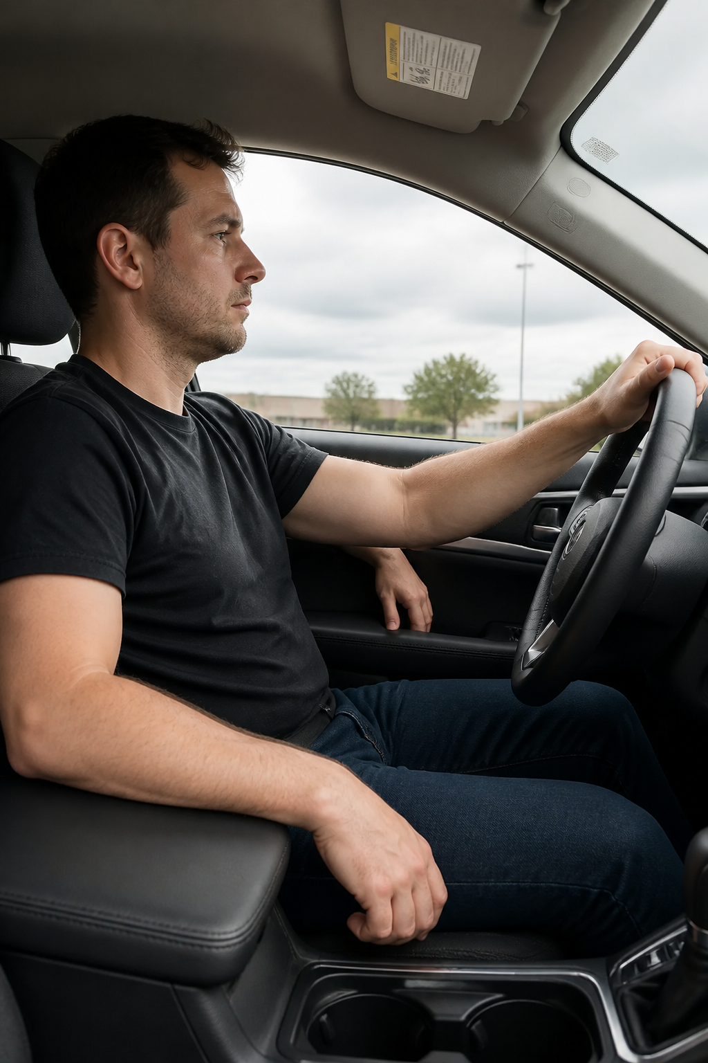 Driver elbow dropping below a too-low factory armrest