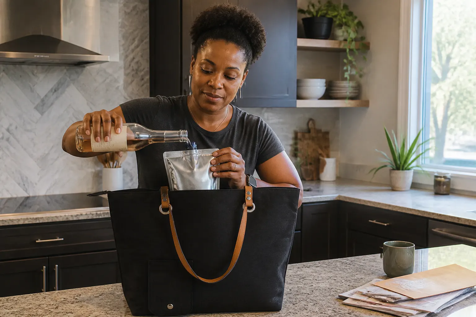 Filling the concealed wine pouch