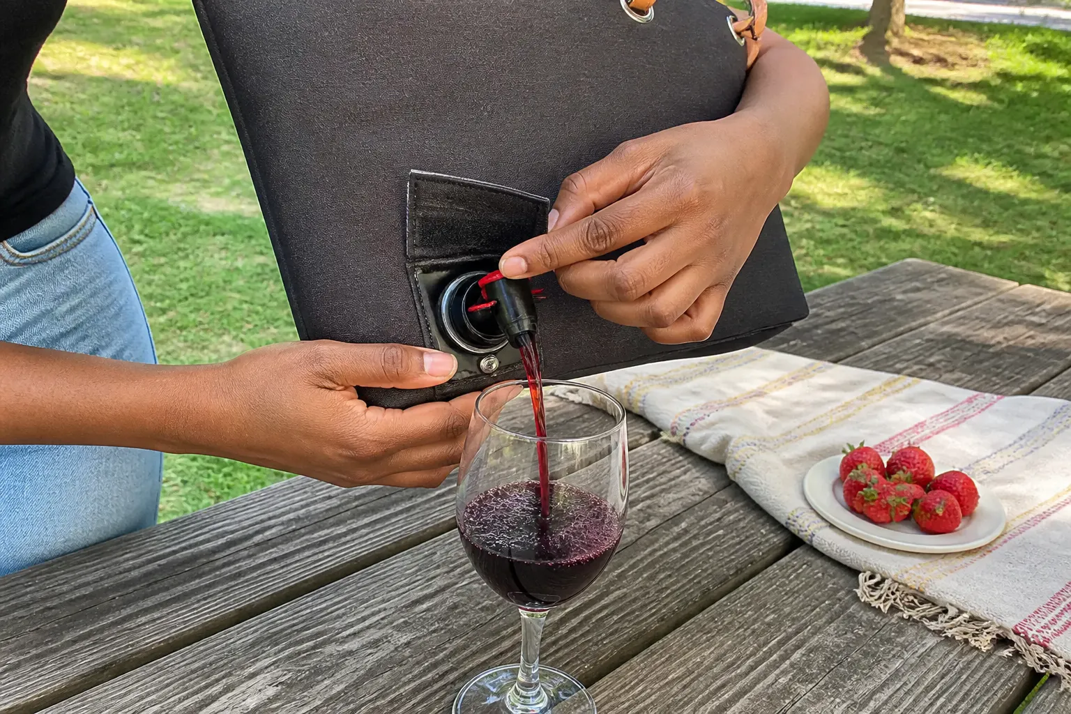 Filling the concealed wine pouch