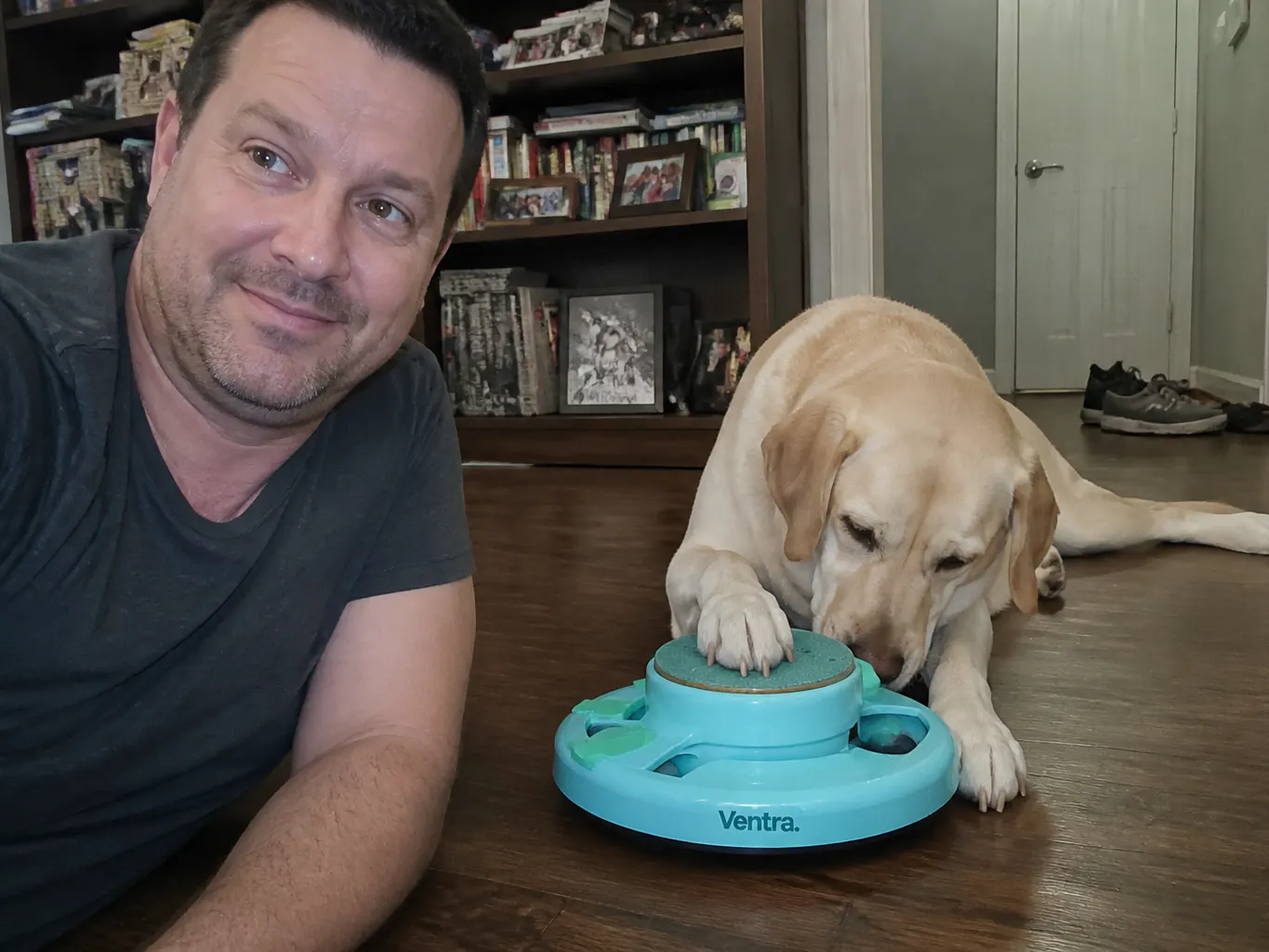 Marcus T.'s dog using the board