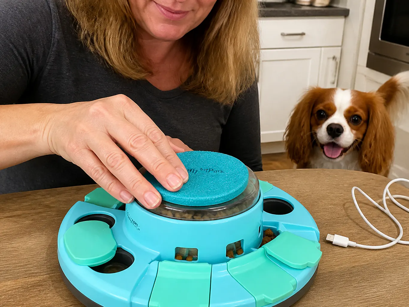 Karen M.'s dog using the board