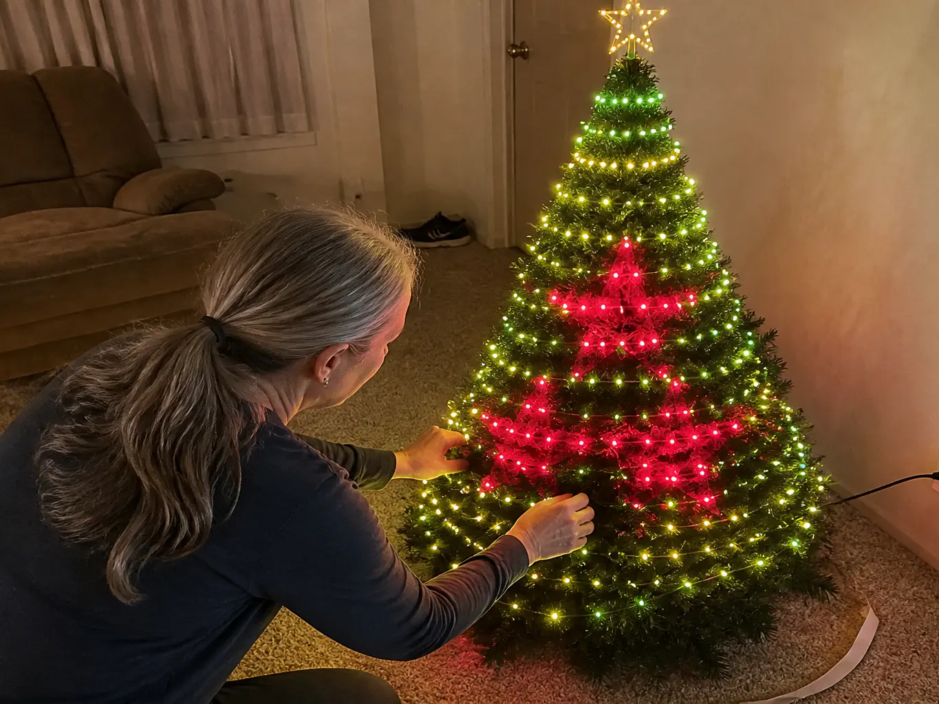 Customer photo of their tree lit with TreeFlow