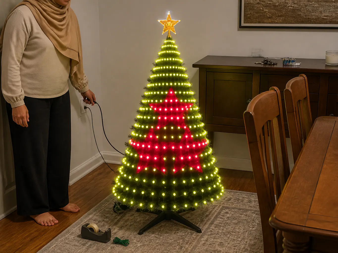 Customer photo of their tree lit with TreeFlow
