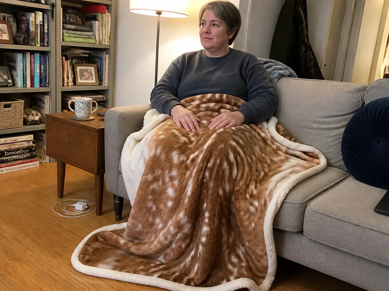 CabinThrow draped over a living-room sofa back in the afternoon
